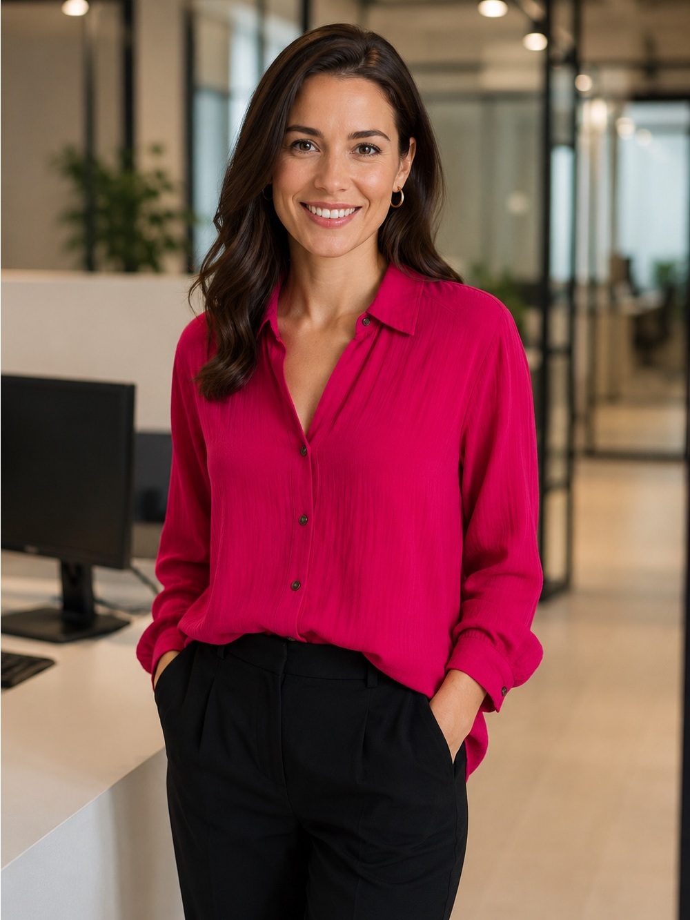 Old Navy Women's Button-Down Shirt - Bright Pink